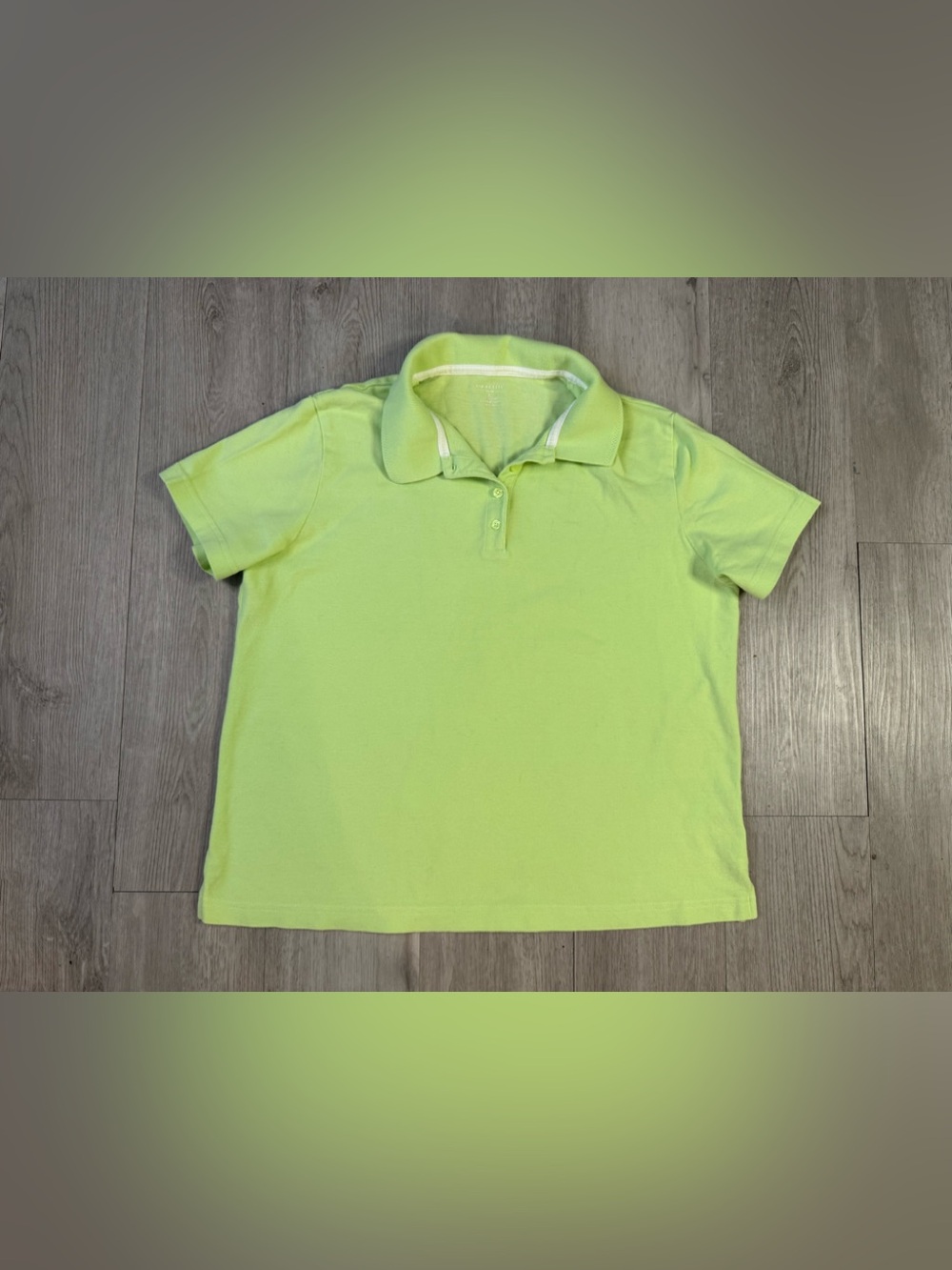 Kim Rogers Lime Green Polo Shirt Women’s Petite L Short Sleeve 100% Cotton